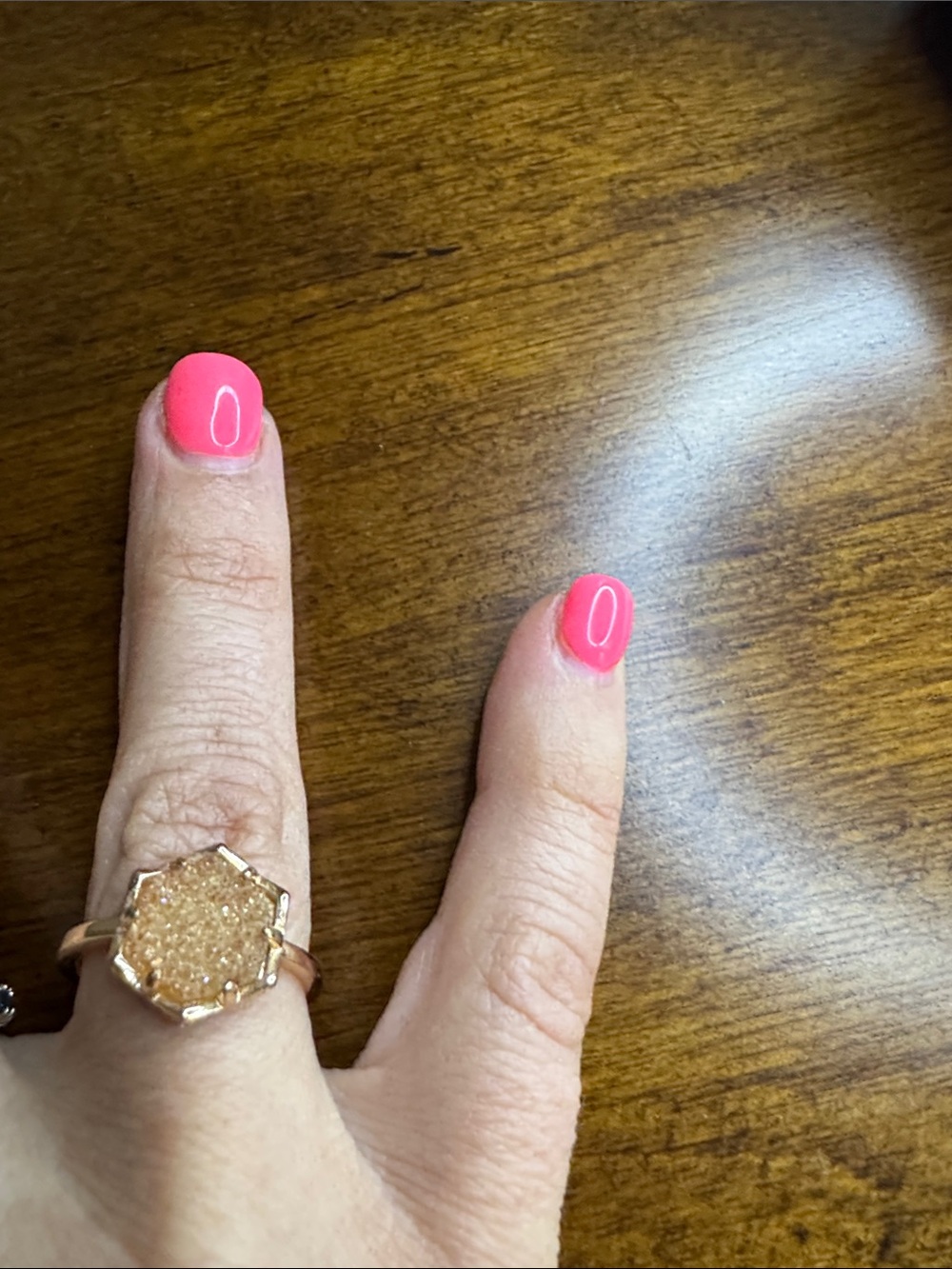 Kendra Scott Rose Gold Hexagonal Druzy Ring with Champagne Sparkle - Picture 3 of 3